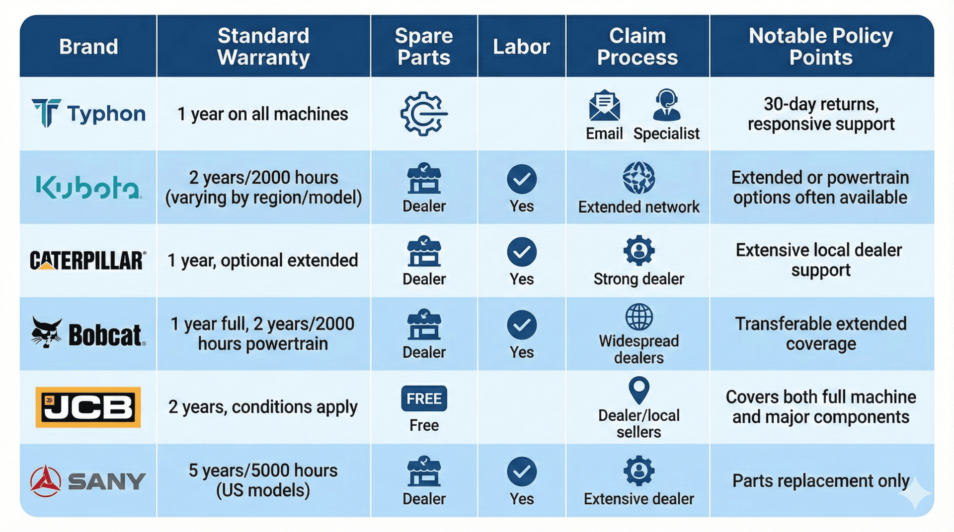 Mini Excavator Brands and Their Warranty Policies13