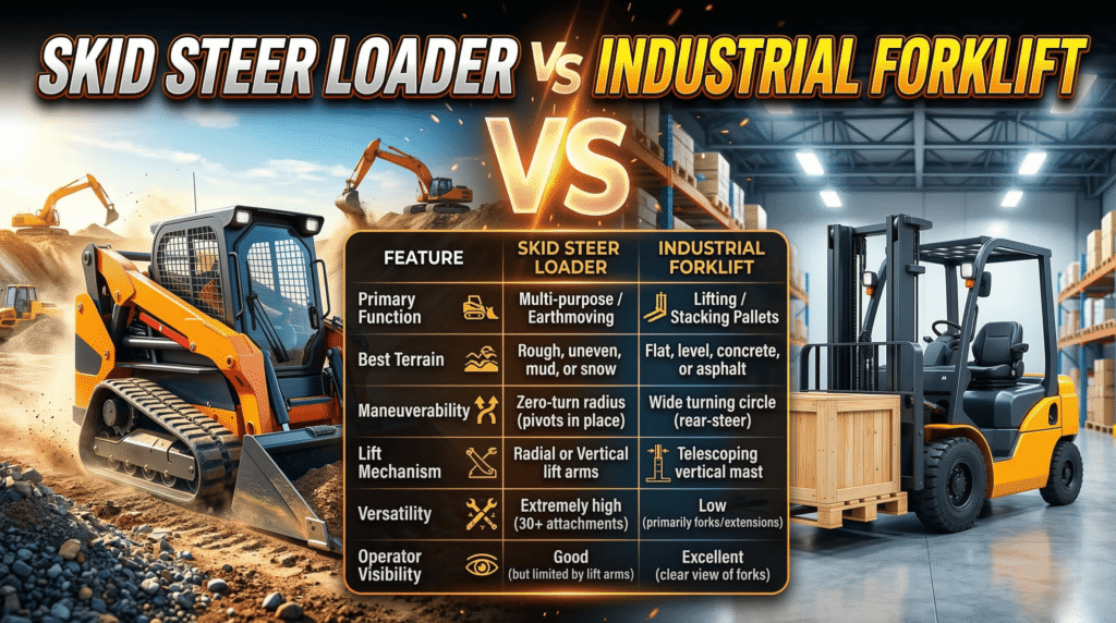 Skid Steer and Forklift: Discover the key differences between these powerful machines! 1 Skid Steer and Forklift Comparison