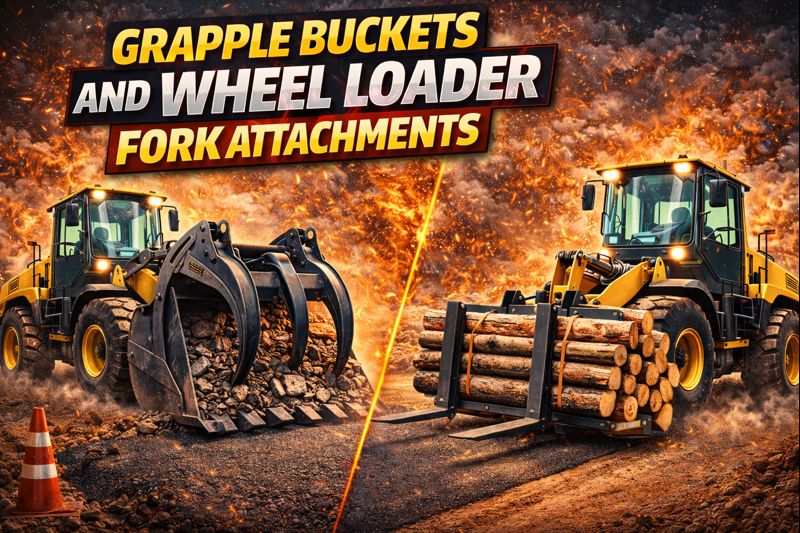 Grapple Buckets and wheel loader fork attachments: which one is best for your job?