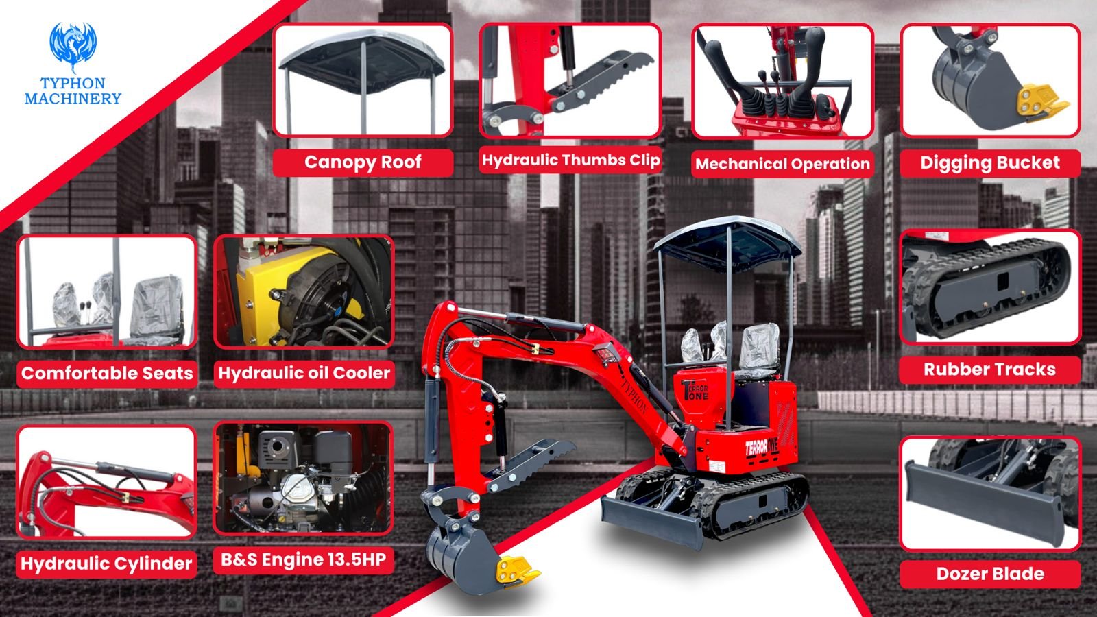 TYPHON TERROR ONE STORM 1 Ton Mini Excavator Trench Digger with Hydraulic Oil Cooler Canopy & Wide Bucket Ideal for Garden, Farm, Park & Road Work Digging, Drilling, Bull-Dozing 4 TYPHON TERROR ONE STORM 1 Ton Mini Excavator Trench Digger with Hydraulic Oil Cooler Canopy & Wide Bucket Ideal for Garden, Farm, Park & Road Work Digging, Drilling, Bull-Dozing - Image 4