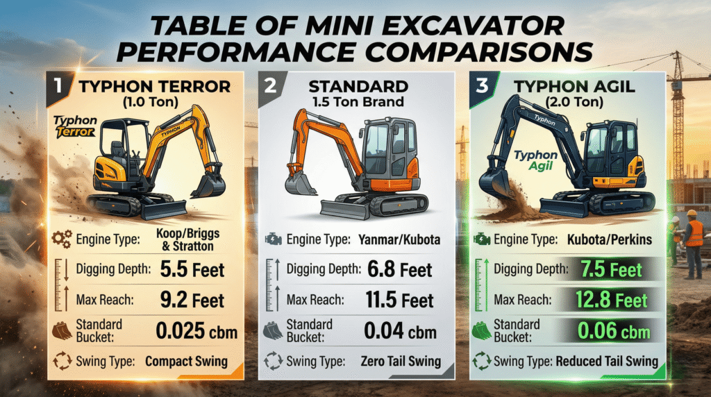 Best Mini Excavator Comparison Table