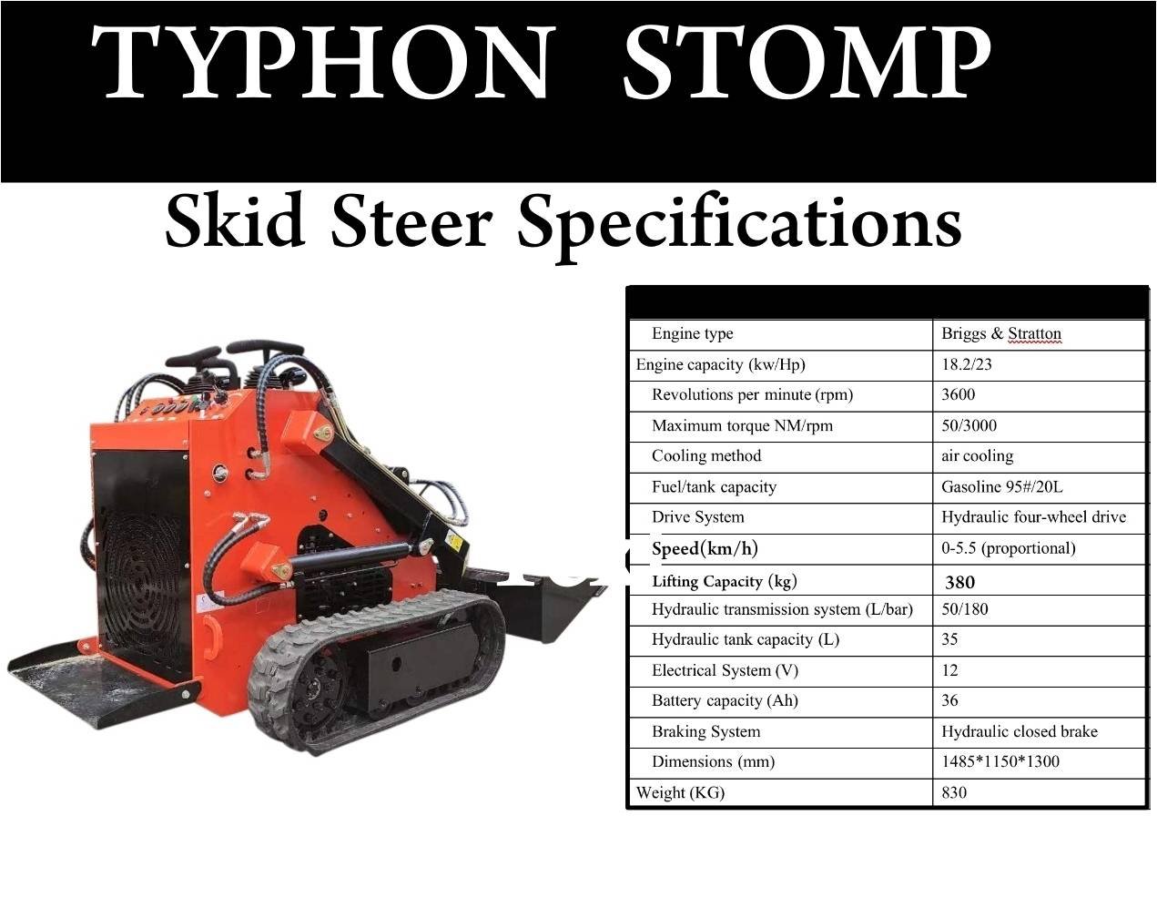 Brand New TYPHON STOMP 1,800lbs Mini Skid Steer 23.5HP Gas EPA Engine USA 2 Brand New TYPHON STOMP 1,800lbs Mini Skid Steer 23.5HP Gas EPA Engine USA - Image 2