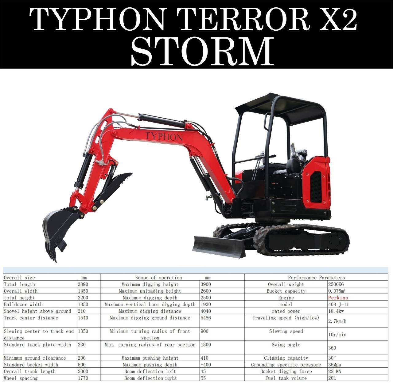 TYPHON TERROR X2 STORM Mini Excavator 2.5 Ton Diesel Perkins Engine USA 6 TYPHON TERROR X2 STORM Mini Excavator 2.5 Ton Diesel Perkins Engine USA - Image 6