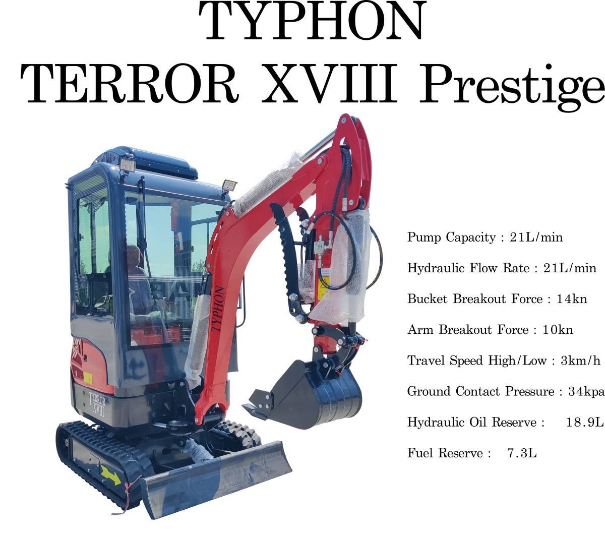 TYPHON TERROR XVIII Prestige 2 Ton Mini Excavator, KUBOTA D902 Diesel Engine USA 4 TYPHON TERROR XVIII Prestige 2 Ton Mini Excavator, KUBOTA D902 Diesel Engine USA - Image 4