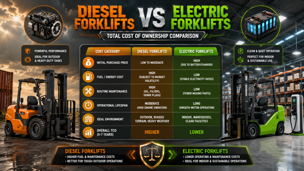 Electric vs Diesel Forklifts: Discover a complete TCO breakdown to find the best options! 1 Electric vs Diesel Forklifts TCO Table