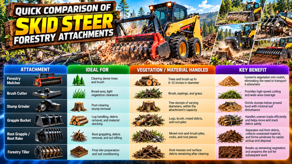 Skid Steer Forestry Attachments make fast land clearing easy! Discover the best tools! 1 Skid Steer Forestry Attachments Comparison
