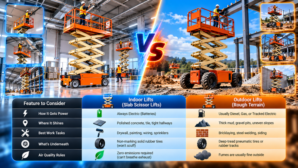 Scissor Lift Uses: Discover the top 5 applications for scissor lifts in indoor and outdoor construction! 1 Indoor vs Outdoor Scissor Lift Uses
