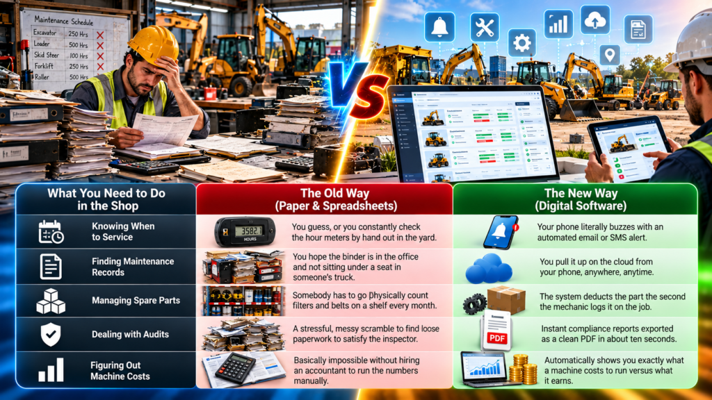 Tired of clipboard chaos? Switch to heavy machinery maintenance software! Uncover the benefits! 1 heavy machinery maintenance software table